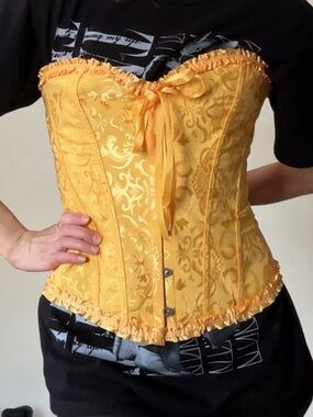 Yellow Satin Brocade Corset Top